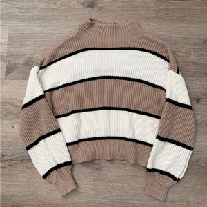 Striped Mock Neck Sweater - Cream & Tan